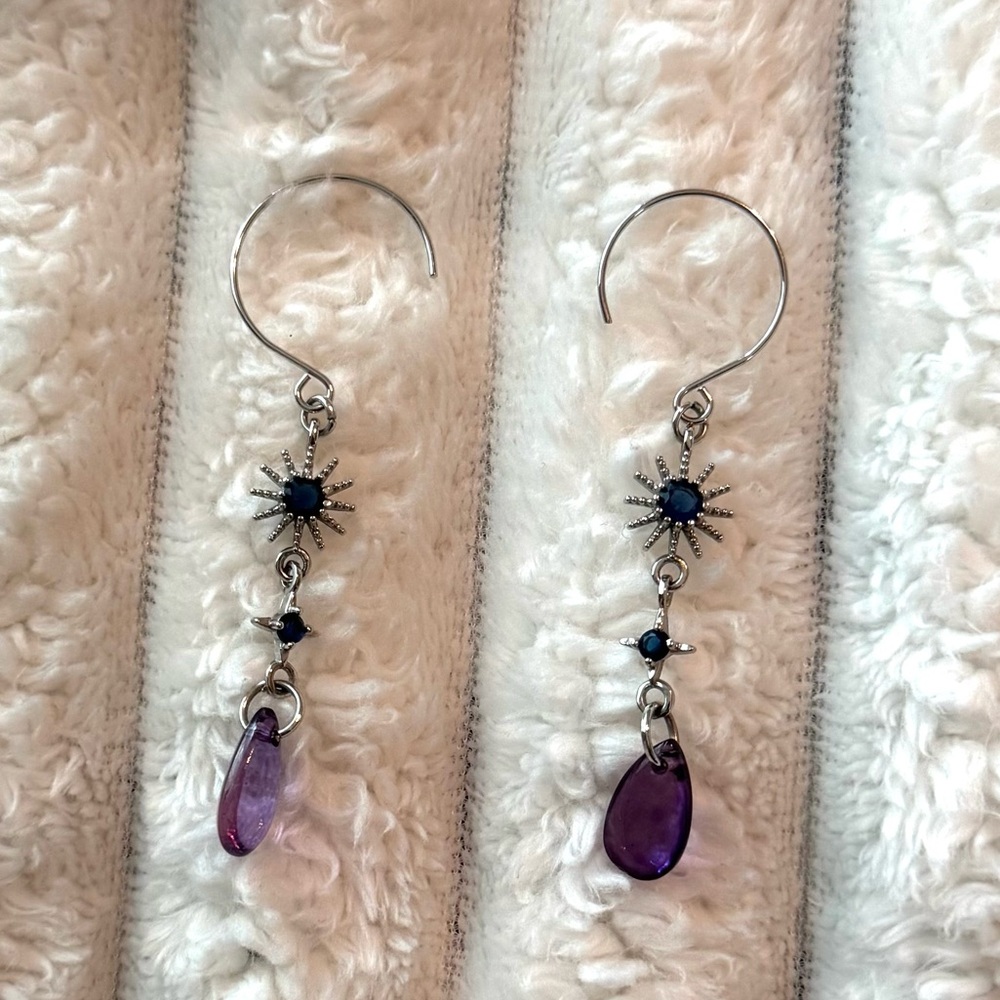 Blue Purple Starry Long Earrings